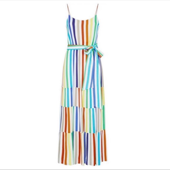 NWT ALICE + OLIVIA Janan Rainbow Striped Dress Size L/10 - Picture 6 of 8